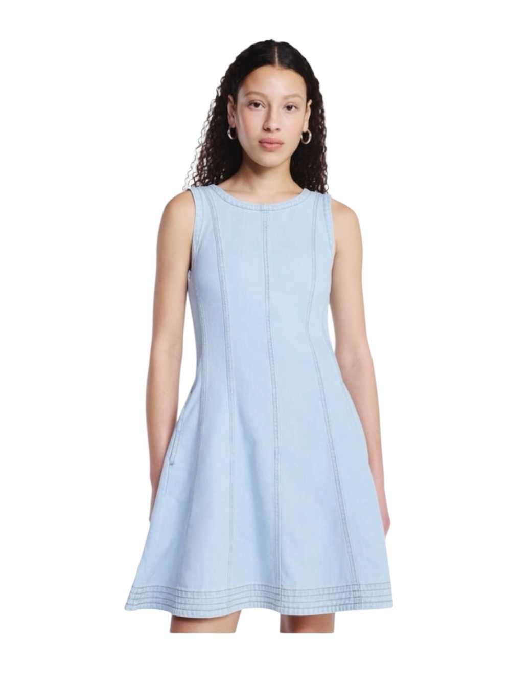 Free Assembly Light Blue Sleeveless Denim Panel Midi Dress Jean Dress